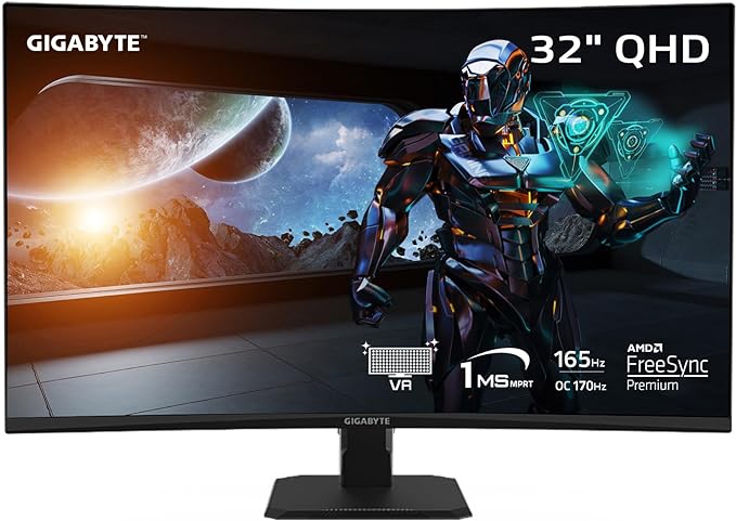 GIGABYTE GS32QC 31.5" 165Hz 1440P Curved Gaming Monitor, 2560x1440 VA 1500R Display, 1ms - PakByte Computers