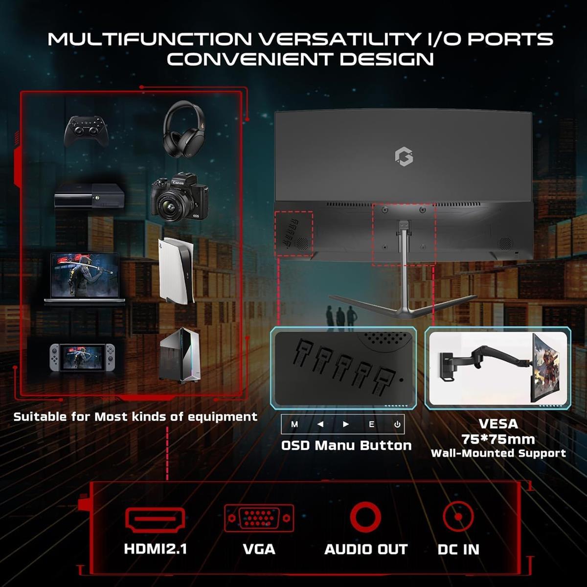 GameOn GOC24F120VA Pro Series 24" Curved 120hz Gaming Monitor, 1920x1080p FHD VA Panel, 1ms, HDMI 2.1, Freesync, Crosshair assistant, Built-in Speakers, Supports PS5, VRR - PakByte Computers