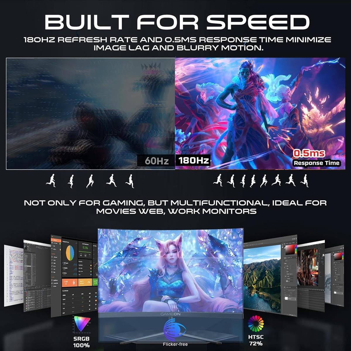 GameOn GOC24F180VA Pro Series 24" Curved 180hz Gaming Monitor, 1920x1080p FHD Fast VA Panel, 0.5ms, HDMI 2.1, G-Sync & Freesync, Crosshair assistant, Built-in Speakers, Supports HDR, PS5, VRR - PakByte Computers