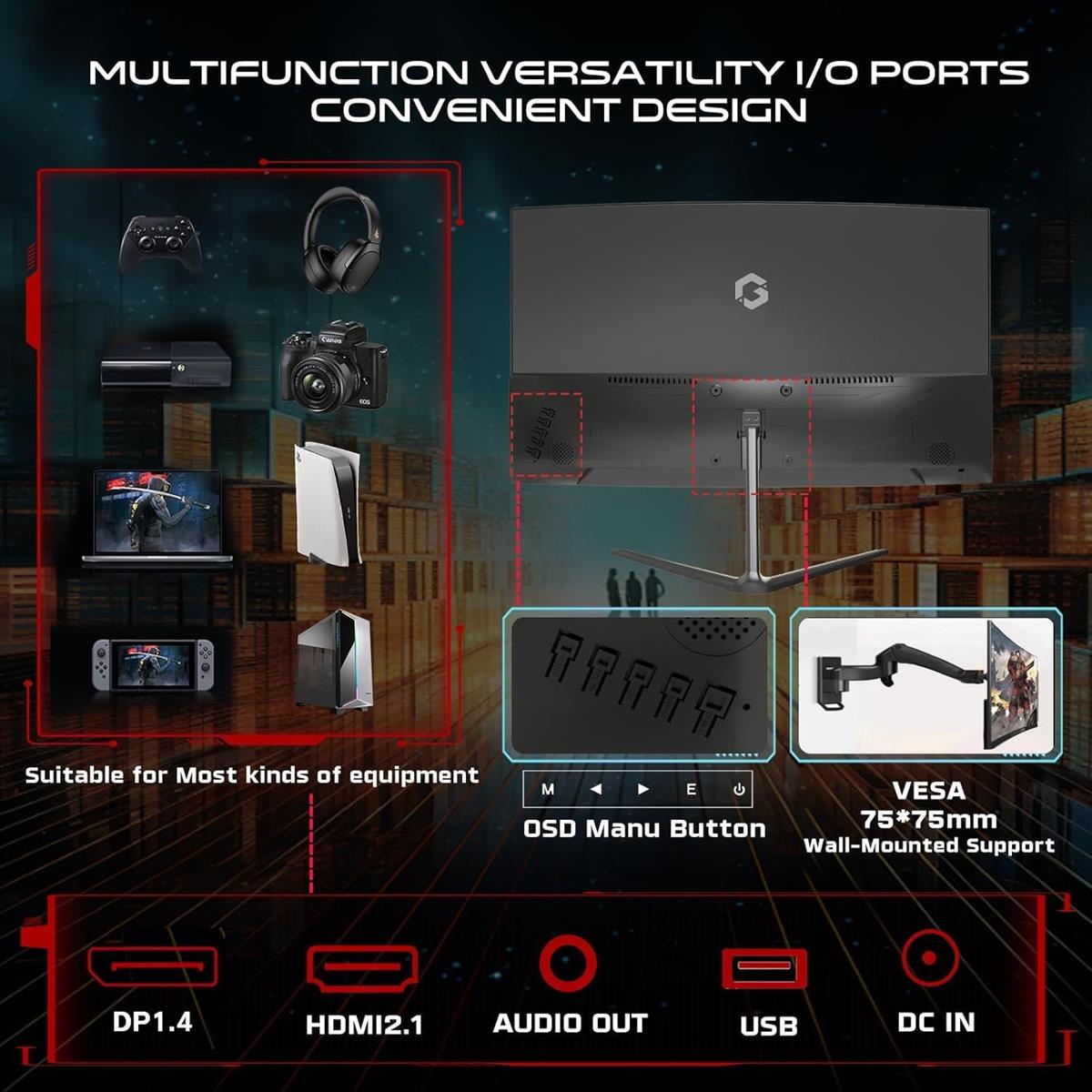 GameOn GOC24F180VA Pro Series 24" Curved 180hz Gaming Monitor, 1920x1080p FHD Fast VA Panel, 0.5ms, HDMI 2.1, G-Sync & Freesync, Crosshair assistant, Built-in Speakers, Supports HDR, PS5, VRR - PakByte Computers