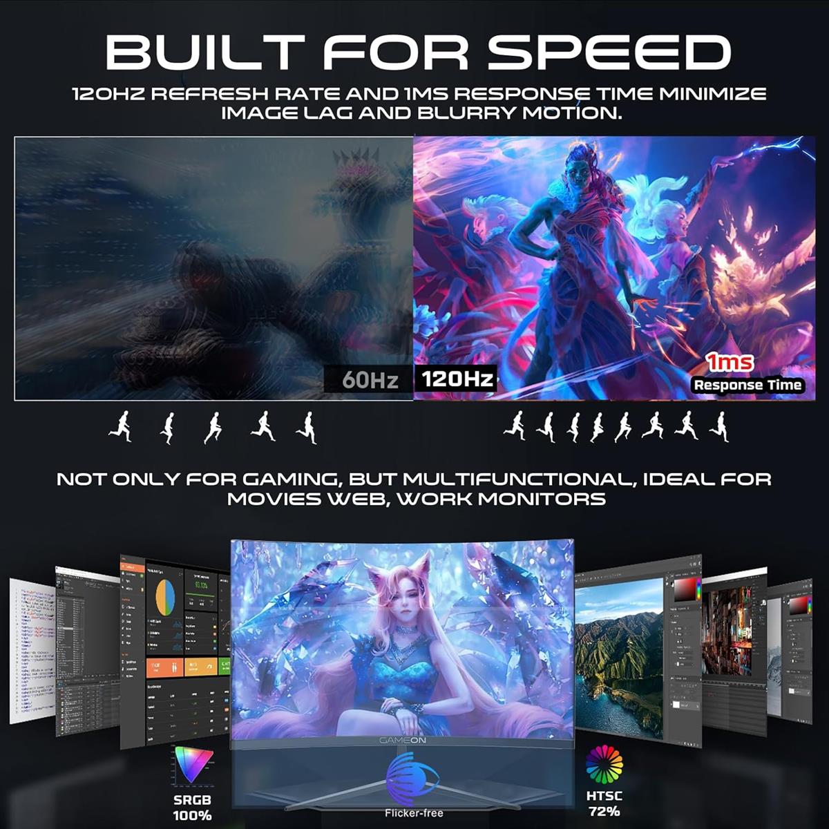 GameOn GOC27F120VA Pro Series 27" Curved 120hz Gaming Monitor, 1920x1080p FHD VA Panel, 1ms, HDMI 2.1, Freesync, Crosshair assistant, Built-in Speakers, Supports PS5, VRR - PakByte Computers