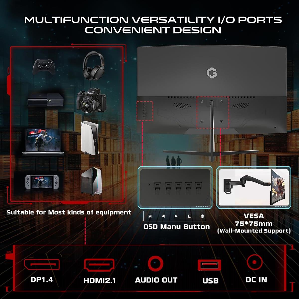 GameOn GOC27F180VA Pro Series 27" Curved 180hz Gaming Monitor, 1920x1080p FHD Fast VA Panel, 0.5ms, HDMI 2.1, G-Sync & Freesync, Crosshair assistant, Built-in Speakers, Supports HDR, PS5, VRR - PakByte Computers