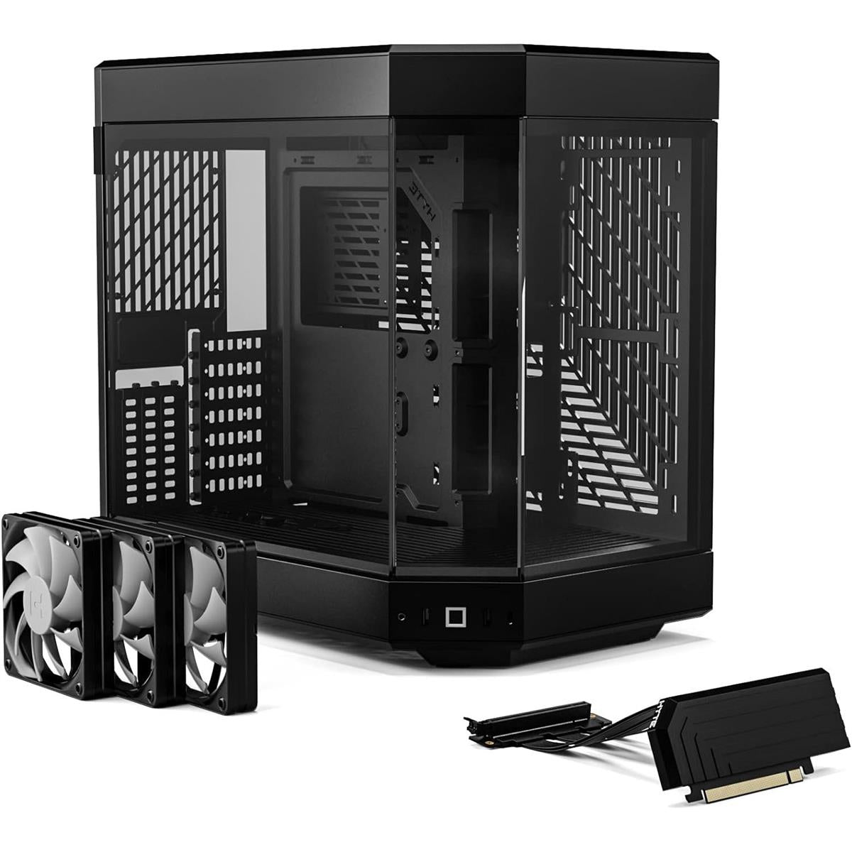 Hyte Y60 Modern Aesthetic Dual Chamber Panoramic Tempered Glass Mid-Tower ATX Computer Gaming Case with PCIE 4.0 Riser Cable Included - Pitch Black - PakByte