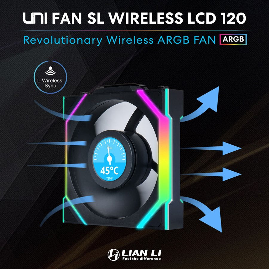 Lian Li UNI FAN SL 120 Wireless LCD ARGB Case Fan Triple Pack - Black - PakByte Computers