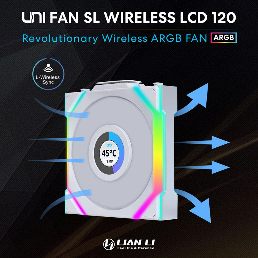 Lian Li UNI FAN SL Wireless LCD ARGB Case Fan Triple Pack - White - PakByte Computers