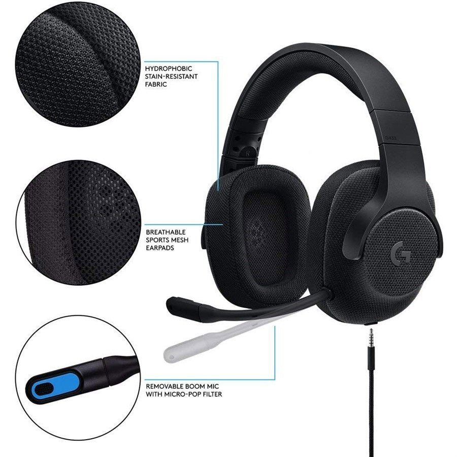 Logitech G433 7.1 Wired Surround Gaming Headset (Black) - PakByte Computers