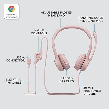 Logitech ClearChat Comfort/USB Headset H390 (Rose) - PakByte
