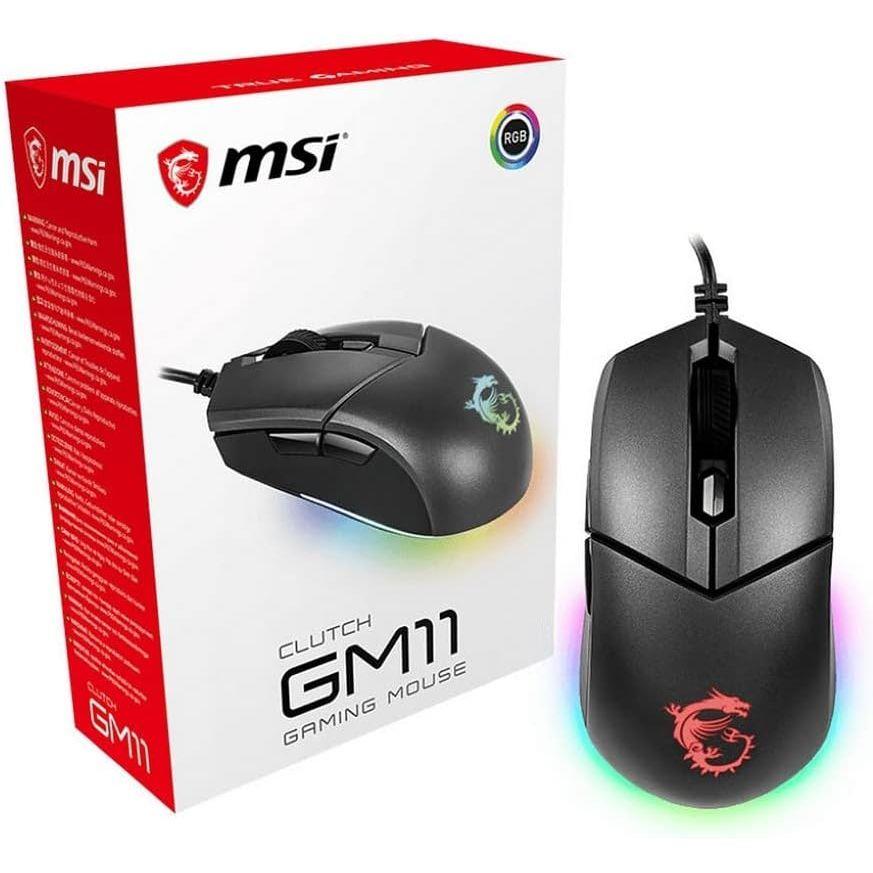MSI Clutch GM11 Gaming Mouse, 5000 DPI, 10M Omron Switches, Optical Sensor, Symmetrical Ergonomic Design, RGB Mystic Light Compatible, PC/Mac, Graphite - PakByte