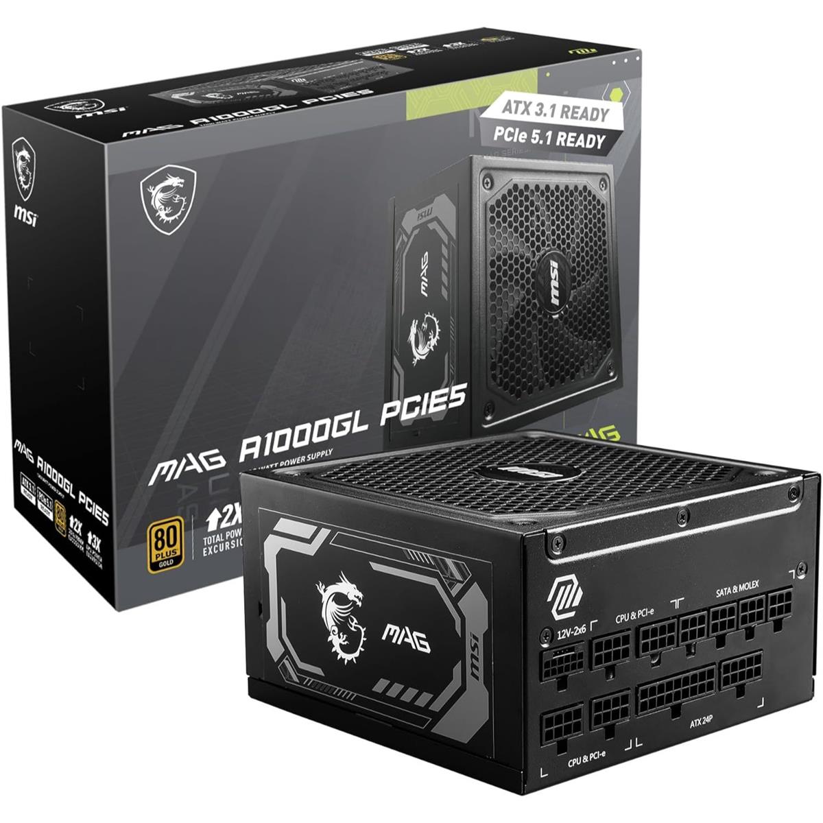MSI MAG A1000GL PCIE5 1000W 80 Plus Gold Fully Modular Power Supply - PakByte