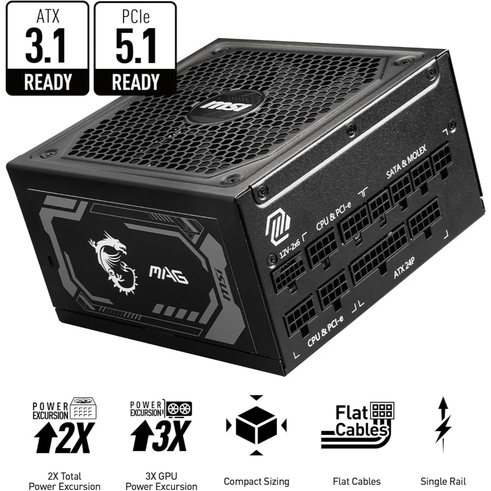 MSI MAG A1250GL PCIE5 1250W 80 Plus Gold Fully Modular Power Supply - PakByte