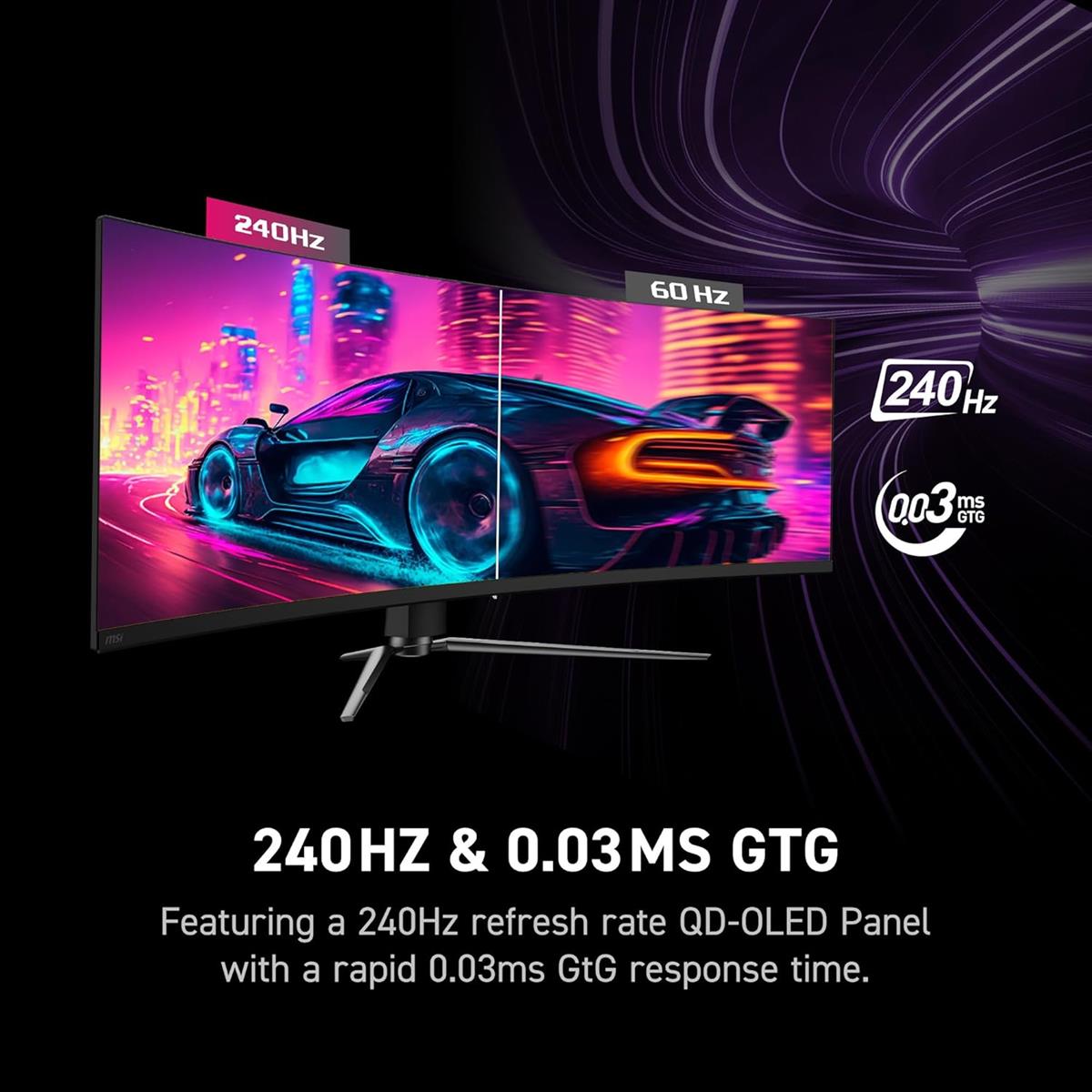 MSI MPG 491CQPX QD-OLED 49-inch QD-OLED 5120 x 1440 (DQHD) Curved Computer Gaming Monitor, 240Hz, Adaptive-Sync, HDMI, Display Port, VGA Port, VESA Mountable, Tilt, Height Adjustable, Speaker, 0.03ms, Black - PakByte