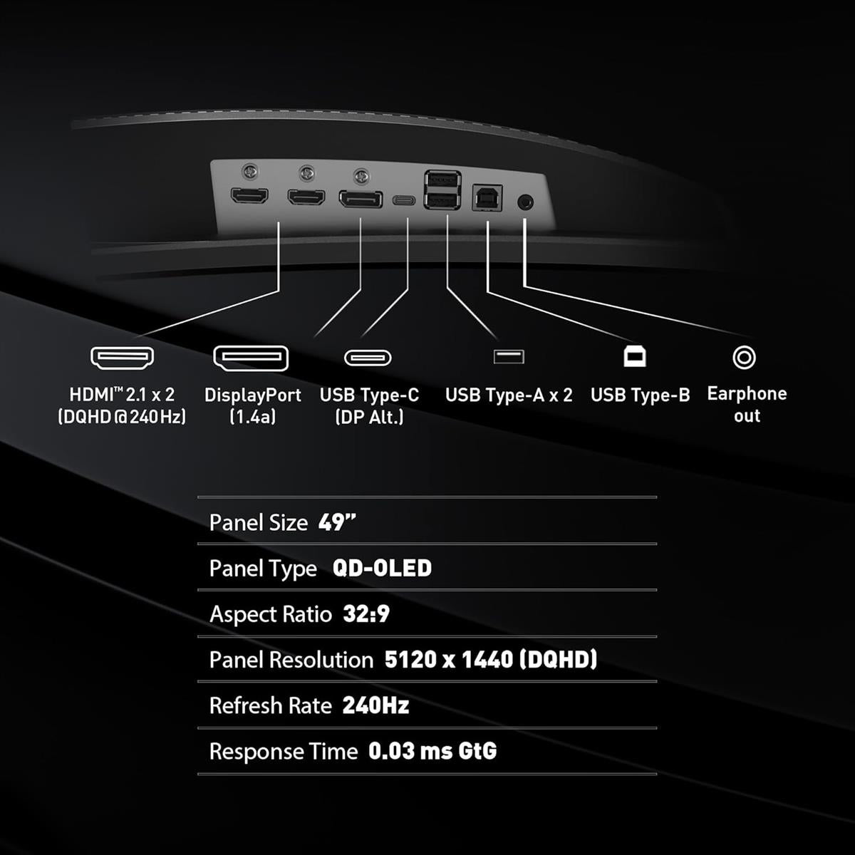 MSI MPG 491CQPX QD-OLED 49-inch QD-OLED 5120 x 1440 (DQHD) Curved Computer Gaming Monitor, 240Hz, Adaptive-Sync, HDMI, Display Port, VGA Port, VESA Mountable, Tilt, Height Adjustable, Speaker, 0.03ms, Black - PakByte