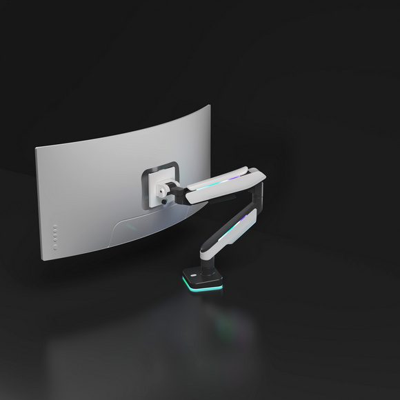 MXG HMA-12R Single Heavy Duty RGB Gaming Monitor Arm - Matte White - PakByte