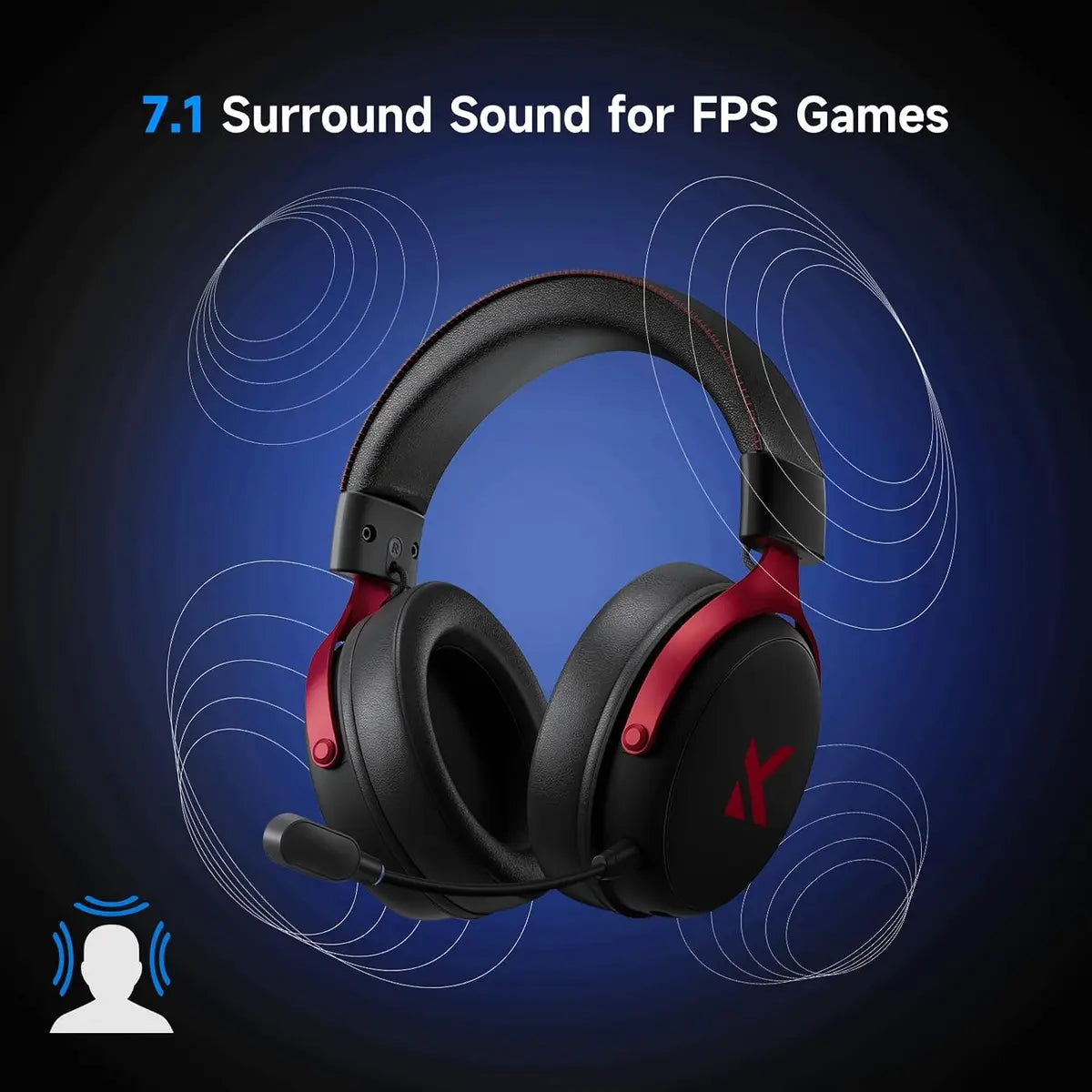 Mchose V9 PRO Wireless Gaming Headset 7.1 Surround Sound - Black/Red