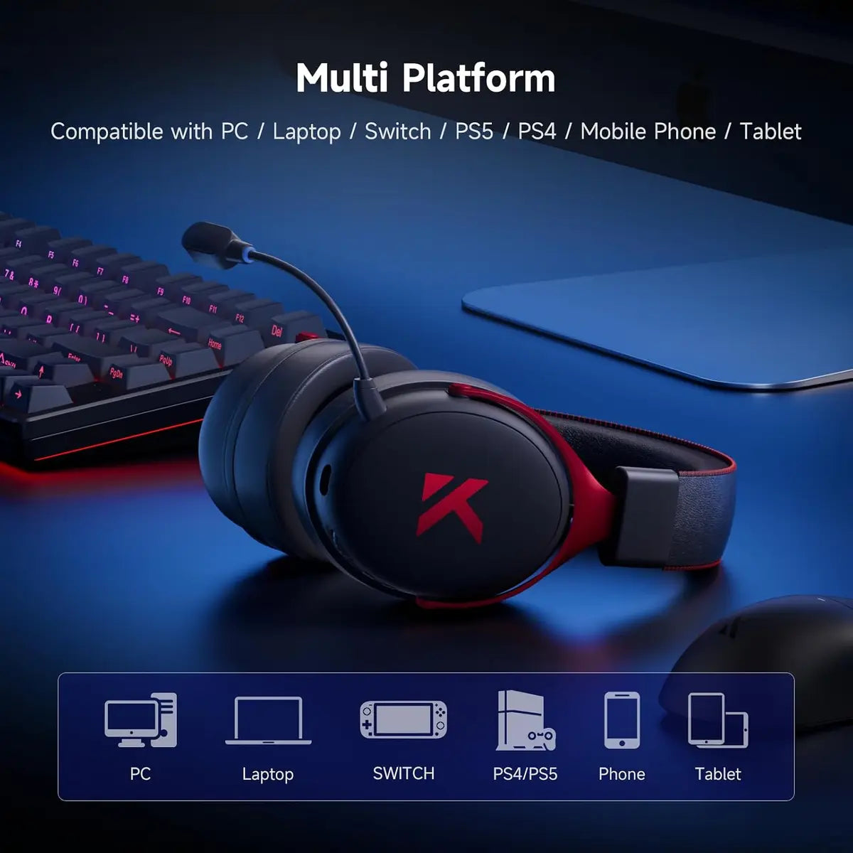 Mchose V9 PRO Wireless Gaming Headset 7.1 Surround Sound - Black/Red