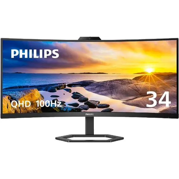 PHILIPS 34E1C5600HE 34" UltraWide Monitor with Built-in Windows Hello Webcam & Noise Canceling Mic - PakByte Computers