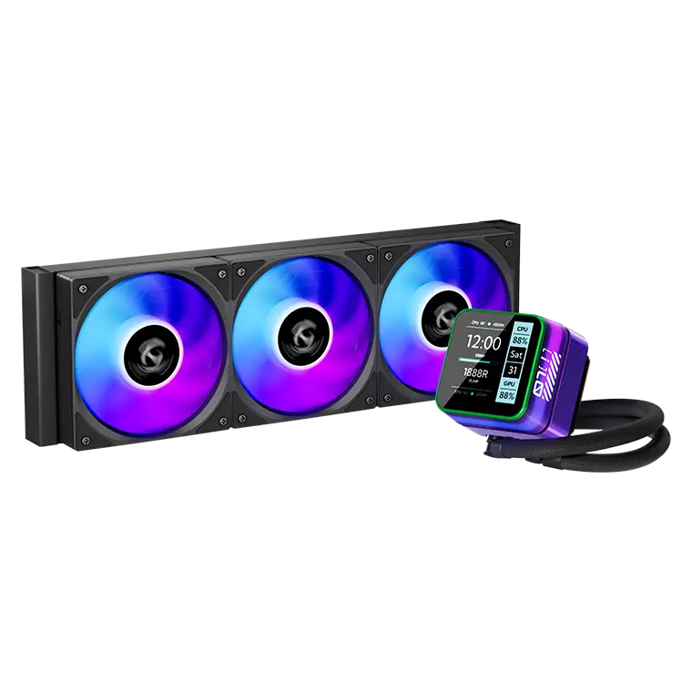 Power Train S360 360mm ARGB AIO Liquid CPU Cooler with 2.8" LCD Screen - Black
