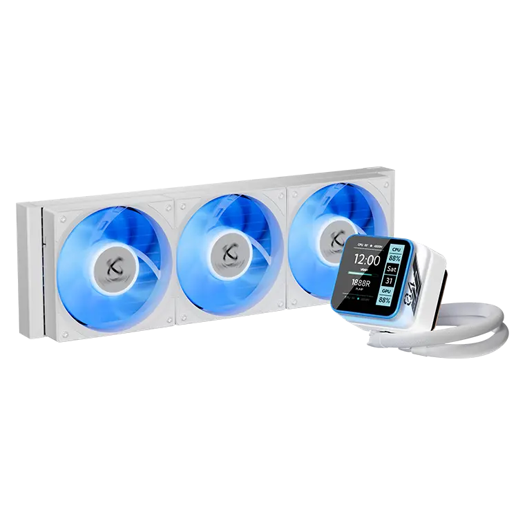 Power Train S360 360mm ARGB AIO Liquid CPU Cooler with 2.8" LCD Screen - White