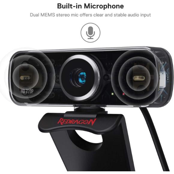 Redragon GW600 720P Webcam with Built-in Dual Microphone, 360-Degree Rotation - 2.0 USB Skype Computer Web Camera - PakByte Computers