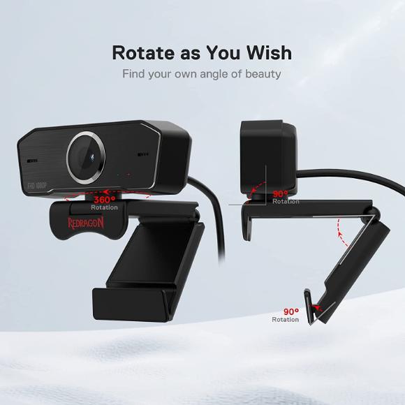 Redragon GW800 1080P PC Webcam with Built-in Dual Microphone, 360° Rotation - 2.0 USB Computer Web Camera - PakByte Computers