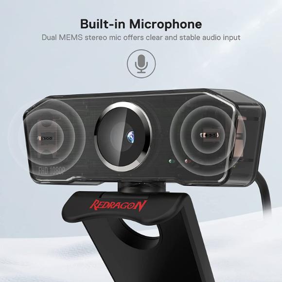 Redragon GW800 1080P PC Webcam with Built-in Dual Microphone, 360° Rotation - 2.0 USB Computer Web Camera - PakByte Computers