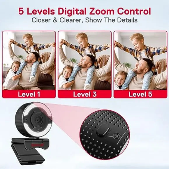 Redragon GW910 1080P PC Webcam w/Dual Microphone, Adjustable Ring Light, Digital Zoom & Privacy Cover - PakByte Computers