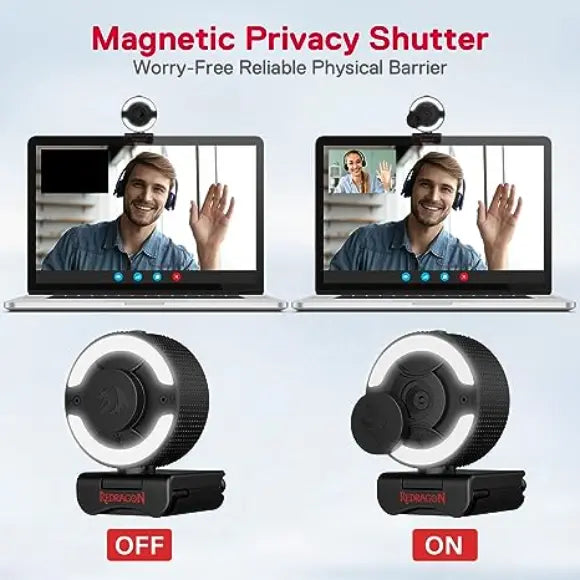 Redragon GW910 1080P PC Webcam w/Dual Microphone, Adjustable Ring Light, Digital Zoom & Privacy Cover - PakByte Computers