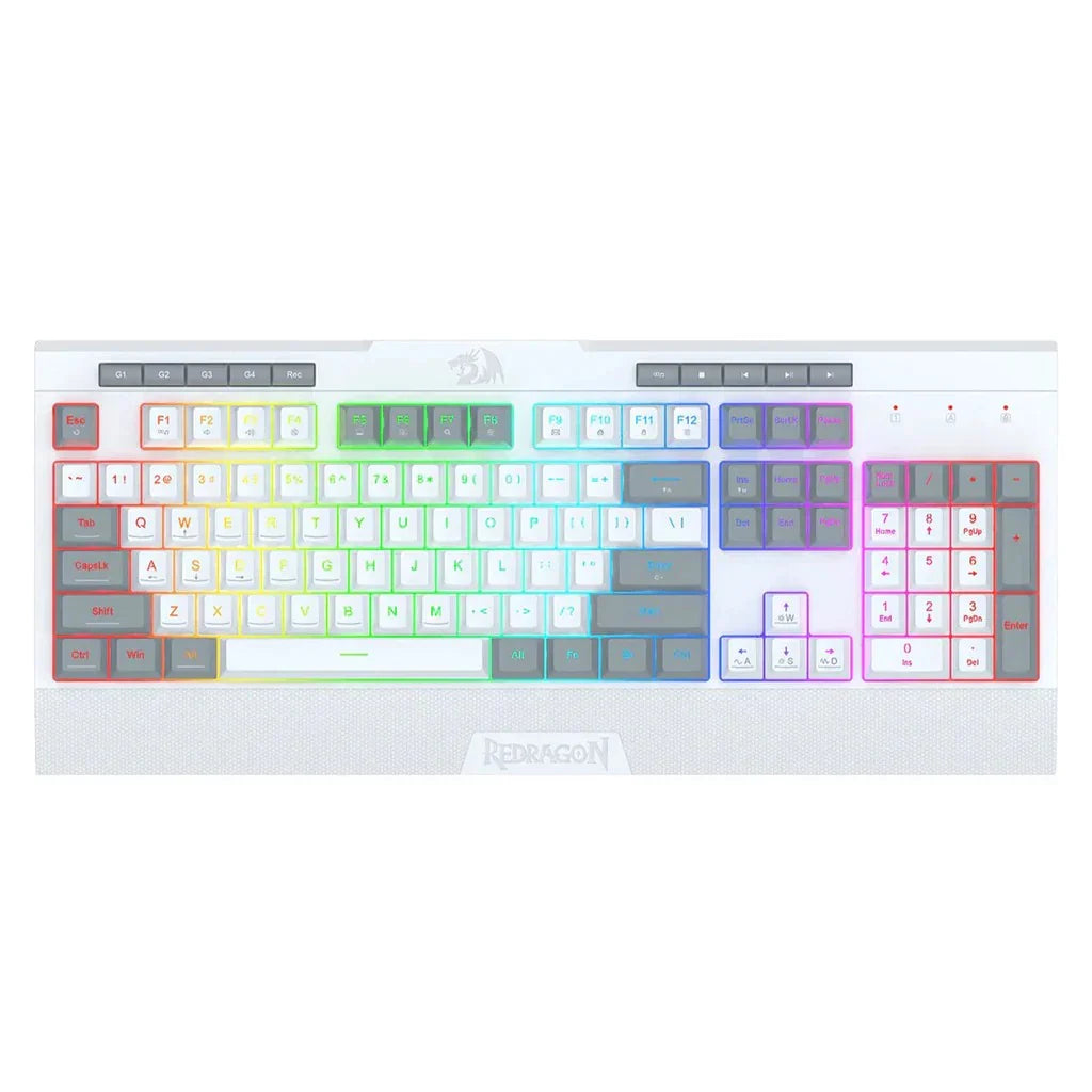 Redragon K525 SHIVA Lite Gaming Keyboard with Detachable Wrist Rest - White & Grey - PakByte Computers