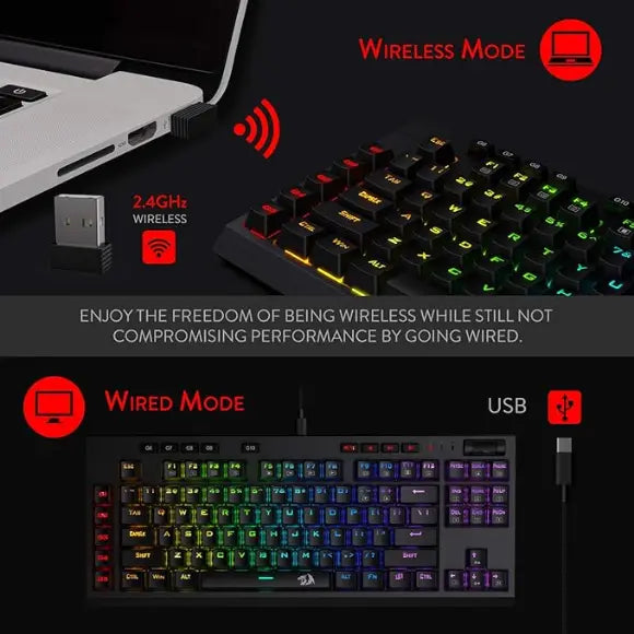 Redragon K596 Vishnu Wireless/Wired RGB Mechanical Gaming Keyboard - PakByte Computers