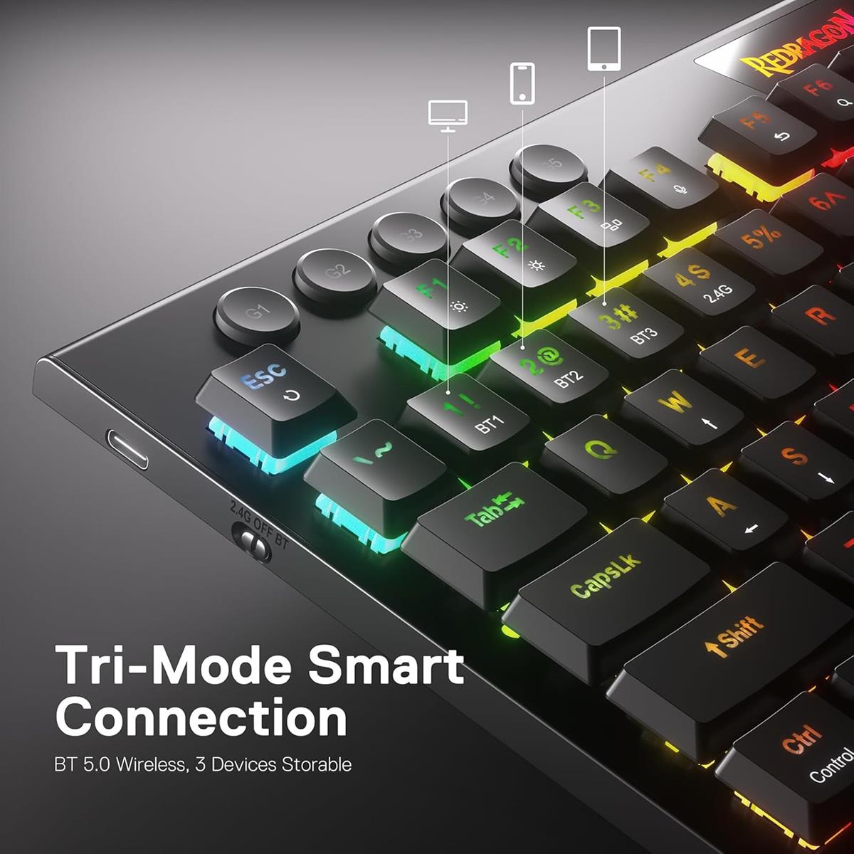 Redragon K618 Horus Pro 3-Mode Wireless RGB Mechanical Keyboard - PakByte Computers