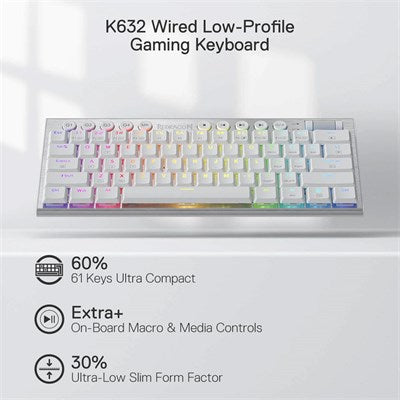 Redragon K632 60% Wired RGB Mechanical Keyboard - White - PakByte Computers