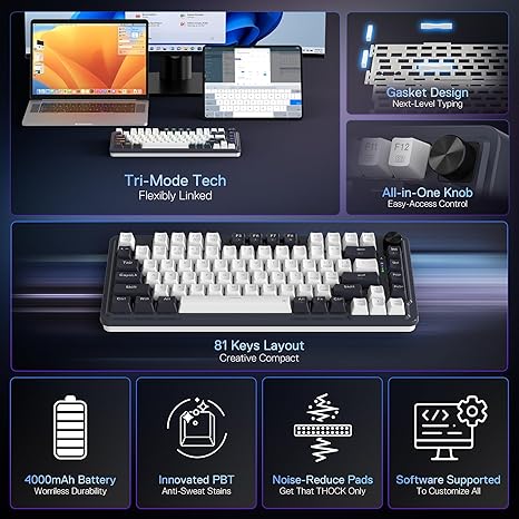 Redragon K673 Ucal Pro Anime 75% 81 Keys Wireless Gasket RGB Gaming Keyboard - PakByte Computers