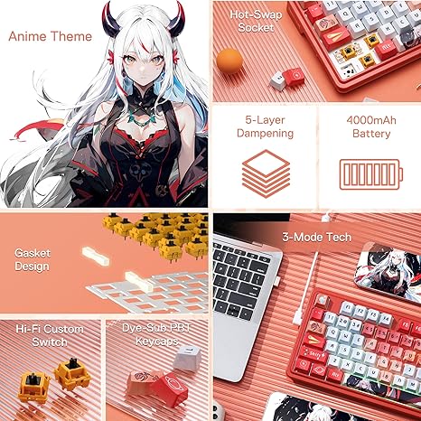 Redragon K673 Ucal Pro Anime 75% 81 Keys Wireless Gasket RGB Gaming Keyboard - PakByte Computers