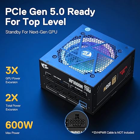 Redragon RGPS-PS007 850Watt 80 Plus Gold Fully-Modular Power Supply - PakByte Computers