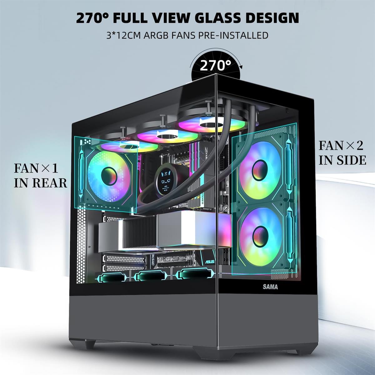 Sama SV-02 3x ARGB Fans | BTF Support ATX-Black - PakByte