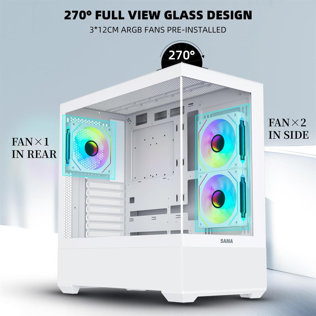 Sama SV-02 3x ARGB Fans | BTF Support ATX-White - PakByte