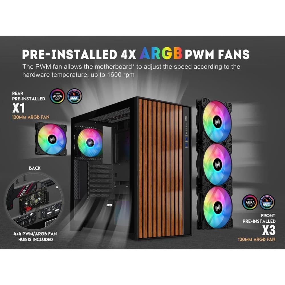 Sama V Nature 4x ARGB Fans | BTF Support ATX- Black - PakByte