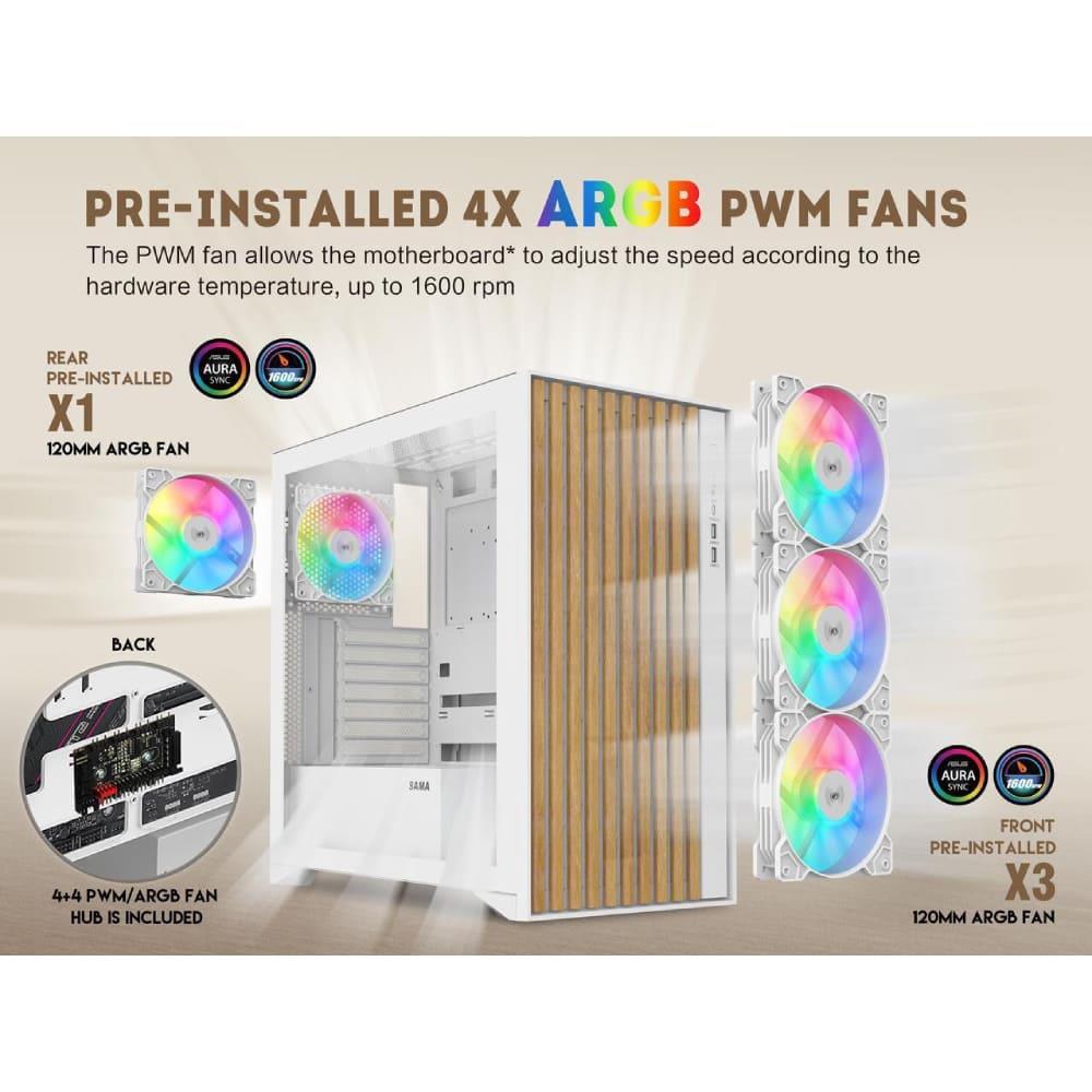 Sama V Nature 4x ARGB Fans | BTF Support ATX- White - PakByte