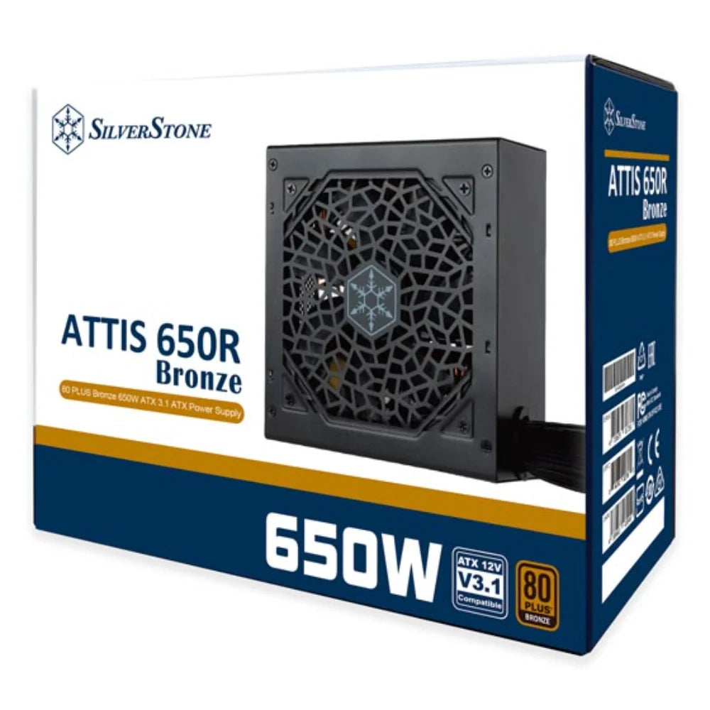 SilverStone SST-AT650R-BF-WBW ATTIS 650R 80 PLUS Bronze 650W Power Supply - Black - PakByte