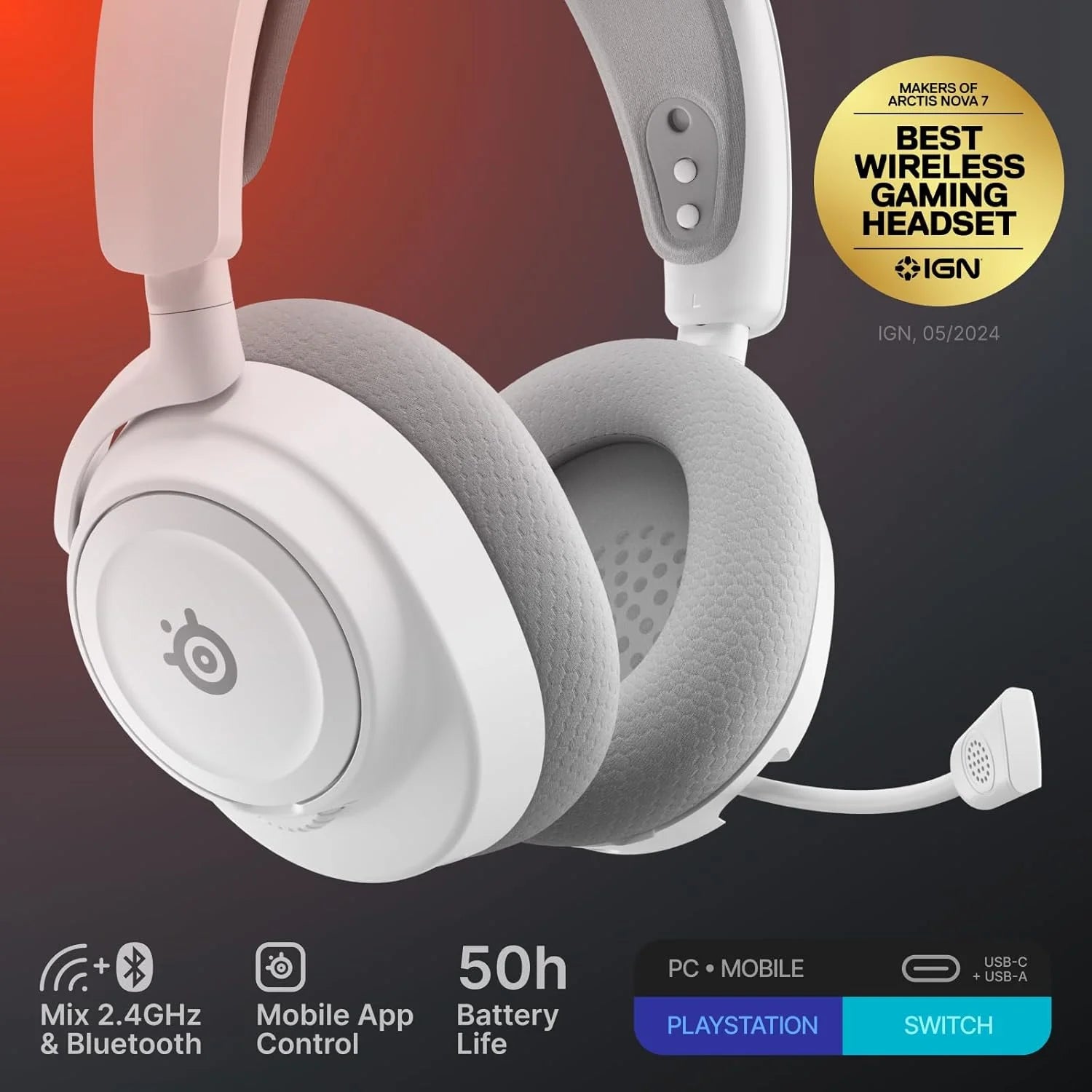 SteelSeries Arctis Nova 7 Gen 2 Wireless Multi-Platform Gaming Headset - White