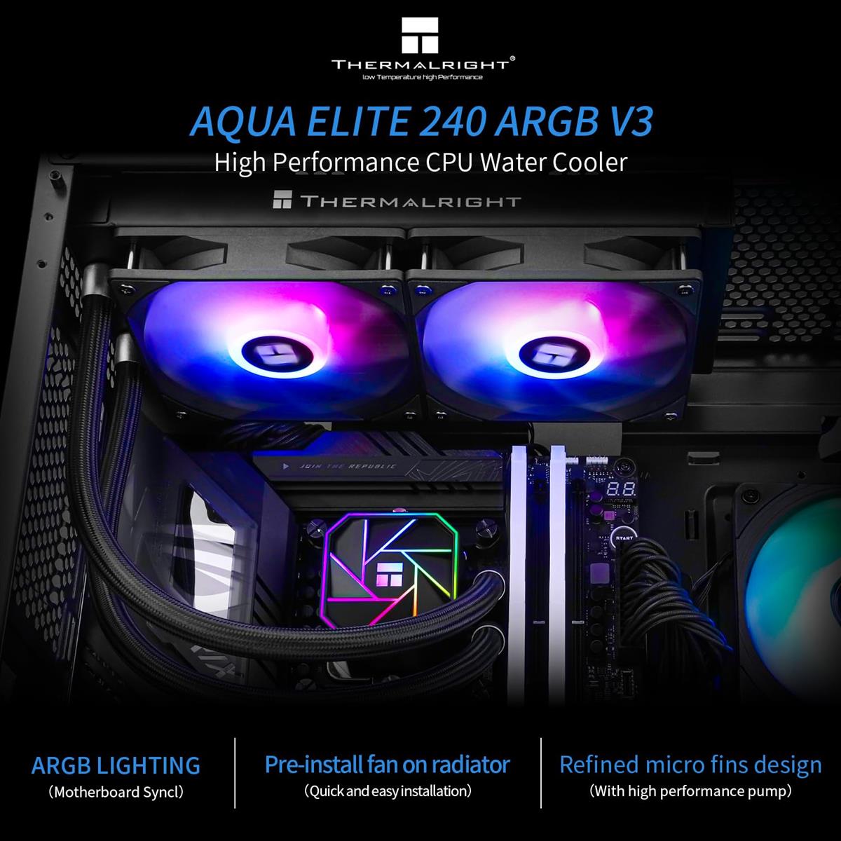 Thermalright Aqua Elite 240 V3 ARGB AIO 240mm Liquid CPU Cooler - Black - PakByte Computers