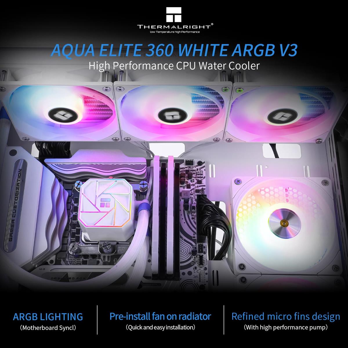 Thermalright Aqua Elite 360 V3 ARGB AIO 360mm Liquid CPU Cooler - White - PakByte Computers