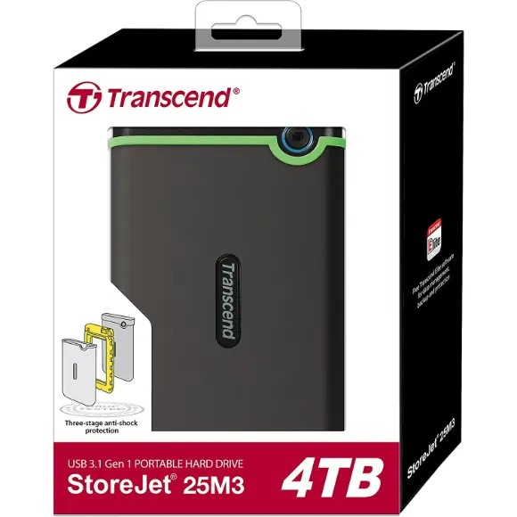 Transcend 4TB StoreJet 25M3S USB 3.1 Portable Hard Drive Rugged, Anti-Shock Resistant (Iron Grey) TS4TSJ25M3S - PakByte Computers