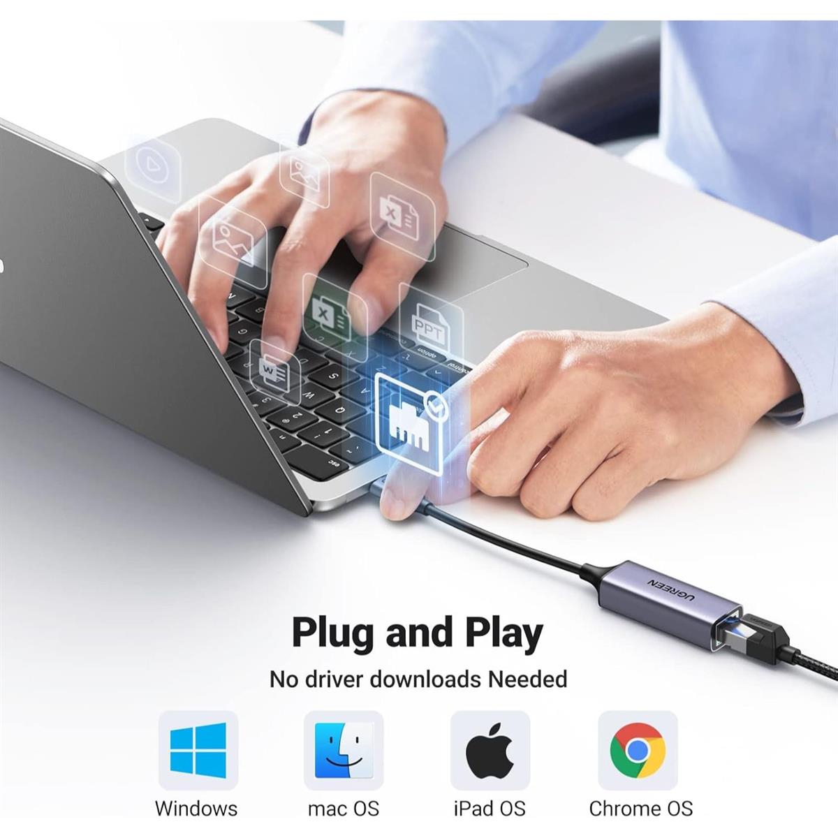 UGREEN USB Type C to 10/100/1000M Ethernet Adapter (Space Gray) - PakByte