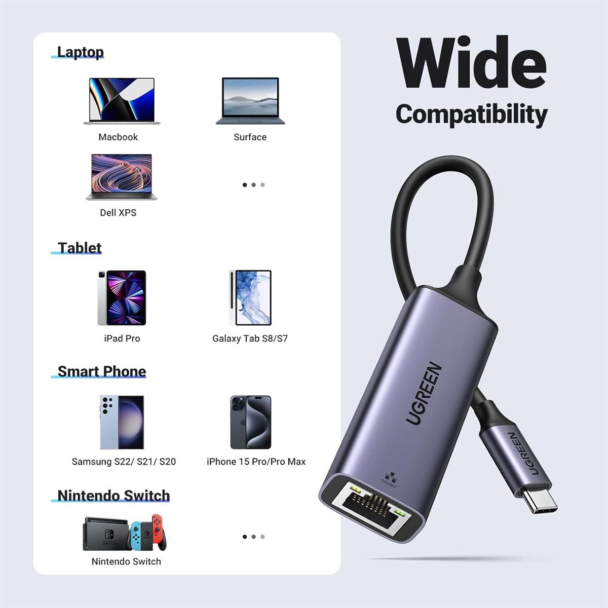 UGREEN USB Type C to 10/100/1000M Ethernet Adapter (Space Gray) - PakByte