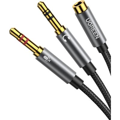 UGreen Headphone Splitter for Computer Female to Dual Male Braided Audio Splitter Cable Microphone Stereo Jack Earphones Port Cord