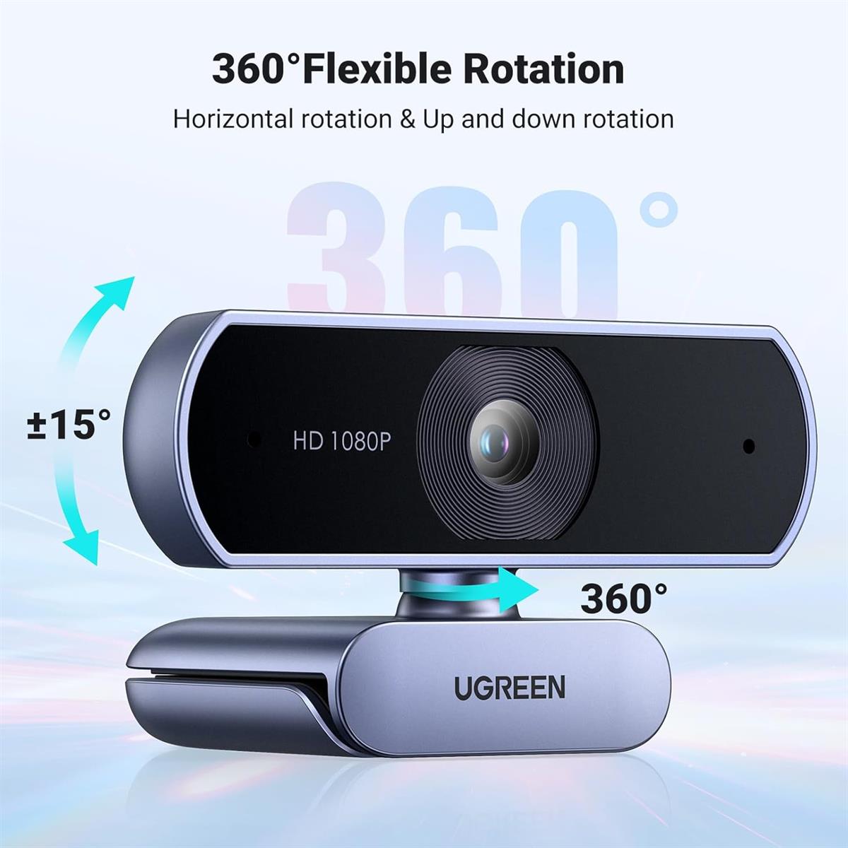 Ugreen 1080P Webcam with Microphone, Full HD USB Web Camera, Adjustable FOV, Noise-Canceling, Plug and Play, Auto Light Correction, Video Webcam for Streaming/Conferencing, Zoom/Skype/YouTube, Desktop - PakByte