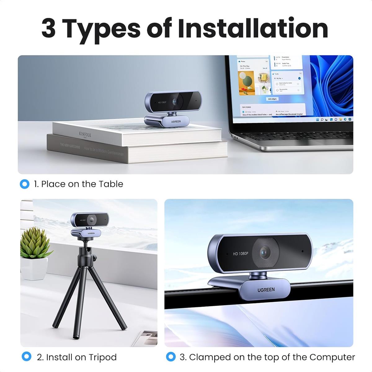 Ugreen 1080P Webcam with Microphone, Full HD USB Web Camera, Adjustable FOV, Noise-Canceling, Plug and Play, Auto Light Correction, Video Webcam for Streaming/Conferencing, Zoom/Skype/YouTube, Desktop - PakByte