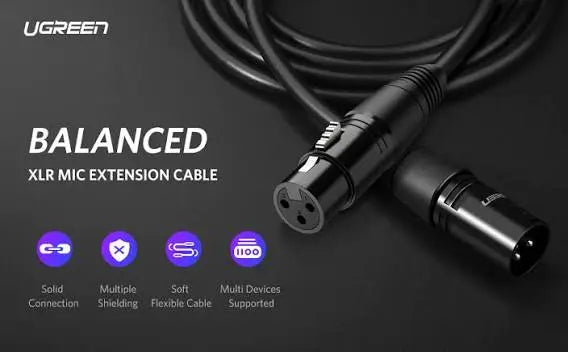 UGREEN 20712 AV130 XLR Microphone Extension Cable – 3-Pin XLR Male to Female - 5 Meter