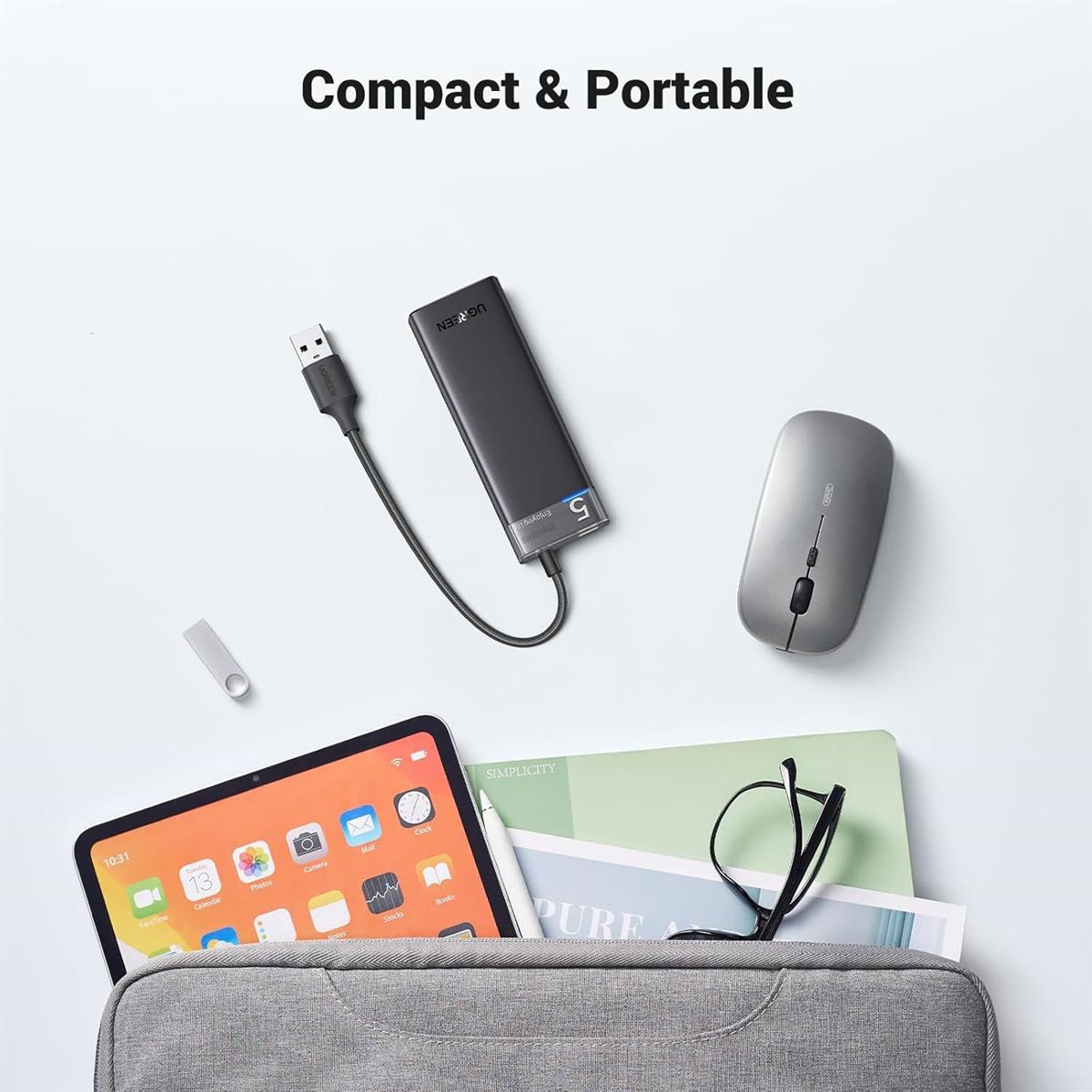 Ugreen 4-Port USB 3.0 Hub, 5Gbps High Speed Data Transmission with USB-C Power Supply for PC, Laptop, Flash Drive, Mobile HDD, Windows - PakByte